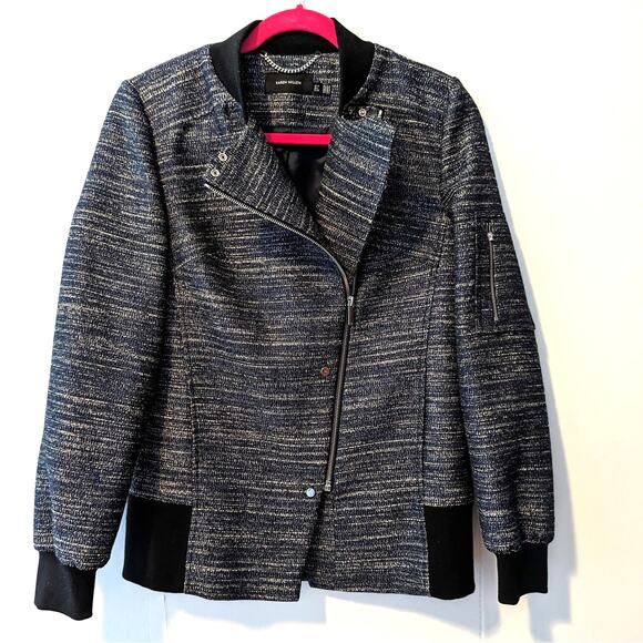 Karen Millen Navy Tweed Zip Up Jacket Size US 6 - Picture 1 of 10